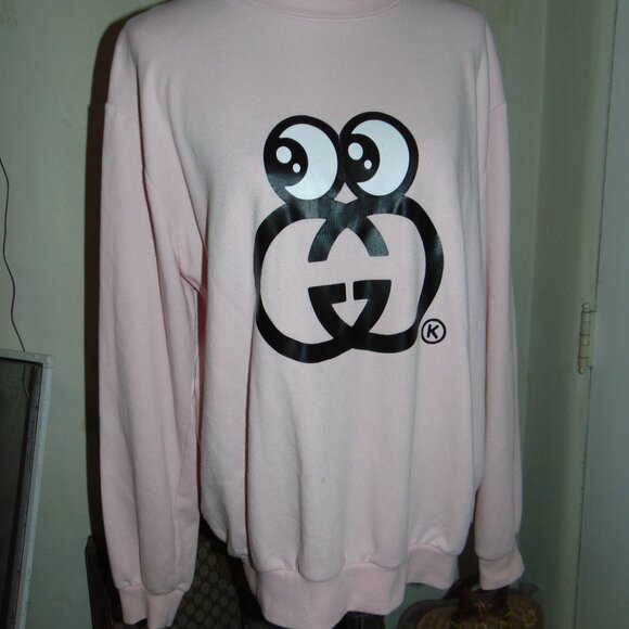Kikillo Oversized GG Eyes Pink Sweatshirt Sweater Boyfriend Toon Face Medium - Picture 7 of 13